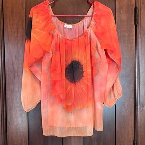 180 brand Sheer blouse. Very beautiful colors.  Lightweight, flowy material